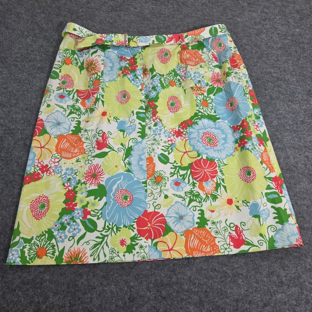Talbots Petites Skirt 14P Floral Stretch Cotton Belted A Line Pockets Colorful